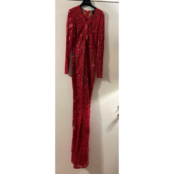 NWT $1200 Elisabetta Franchi Red Carpet Lace Dress Red Size 4 - Picture 5 of 7